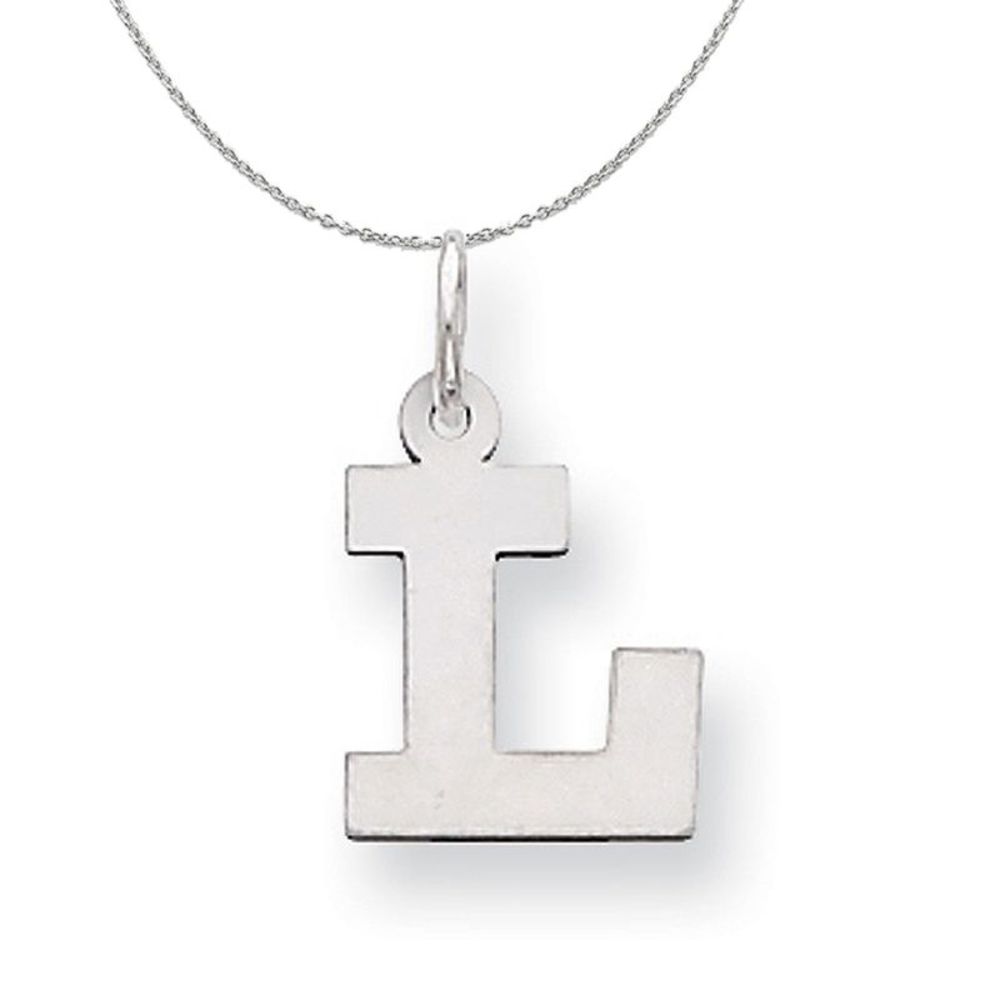 Silver, Amanda Collection Small Block Style Initial L Necklace - 16 In